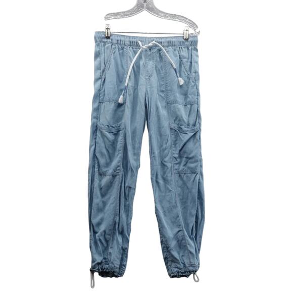 Nicole Miller Chambray Lyocell Jogger Pants Sky Blue Size L Cargo Y2K Comfort - Picture 2 of 5